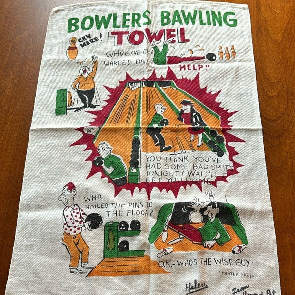 Vintage Bowling Bawlers Towel Dated 1962